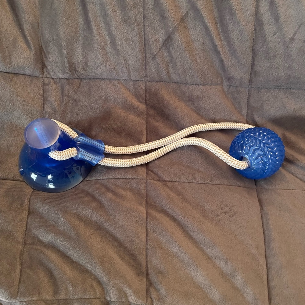 Self playing rubber chew ball toy with suction cup
